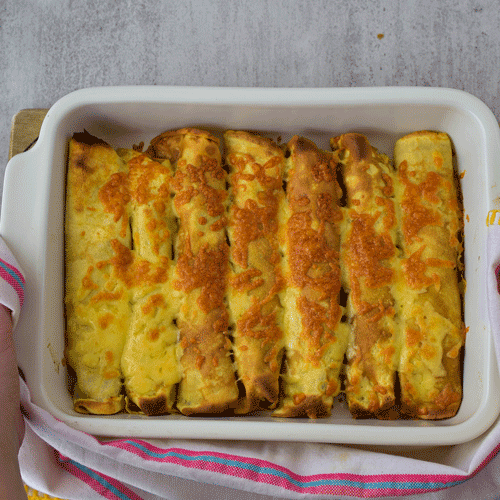 Enchiladas in a serving dish